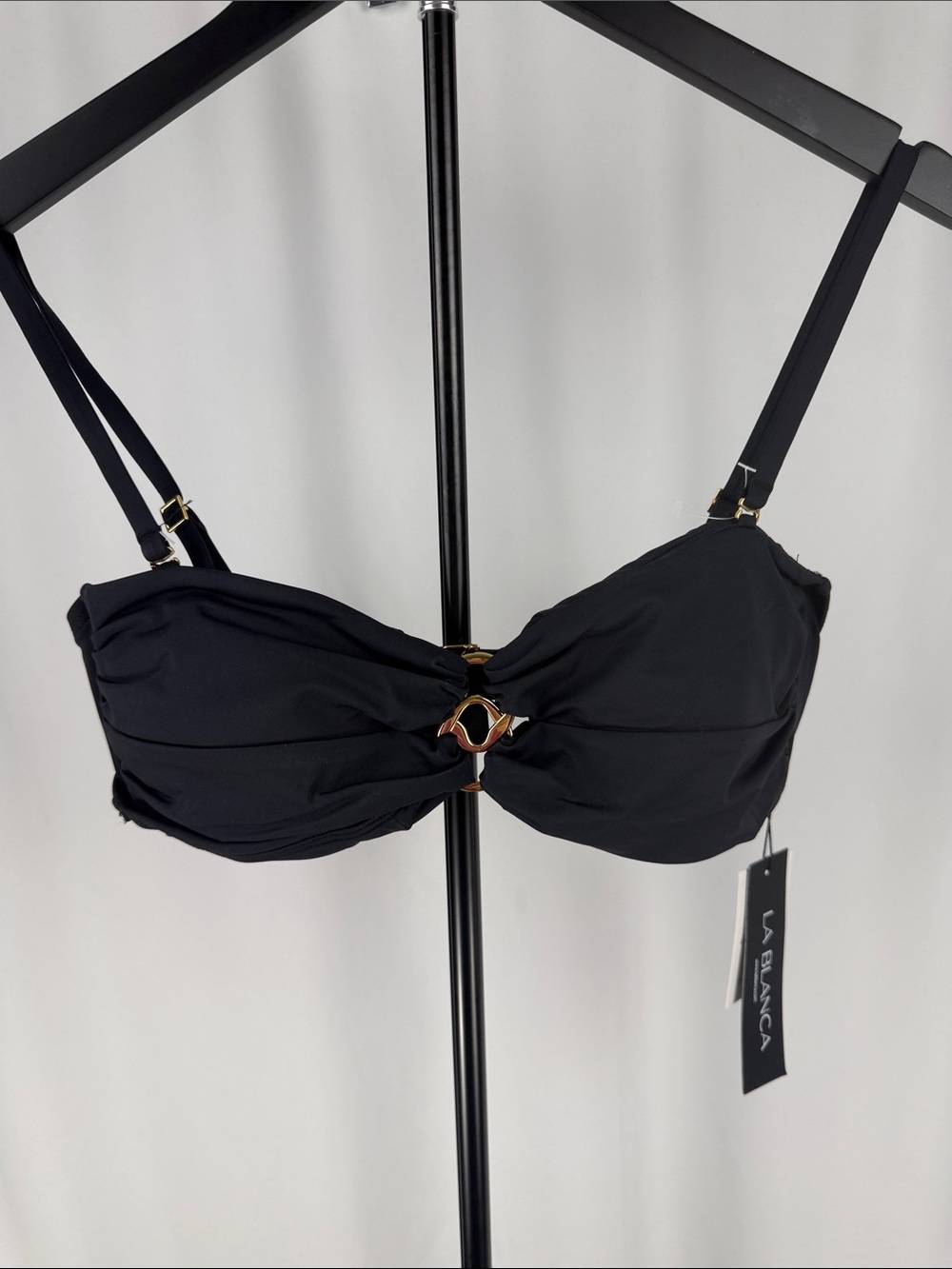 La Blanca Black Bandeau Swim Top with Gold Ring